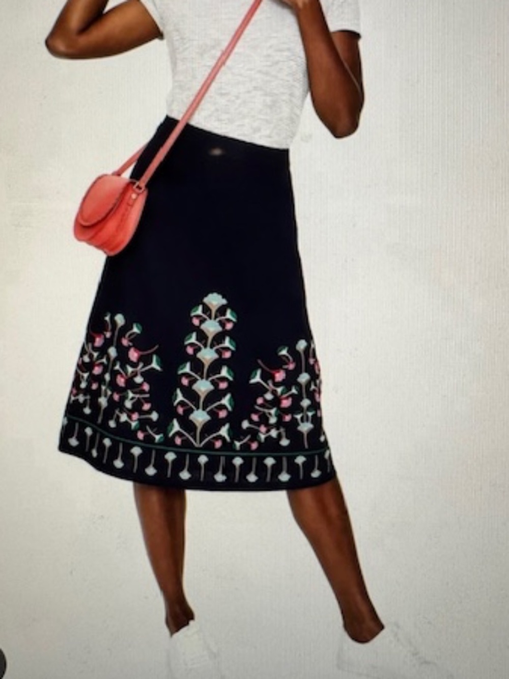 NWT!  Boden Navy $180 Brooke Embroidered Linen-Blend Skirt, Size 8P